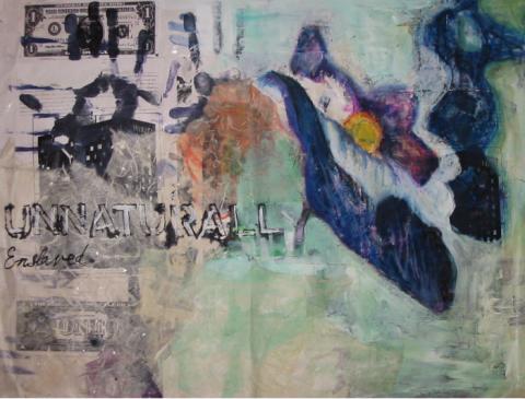 Unnaturally enslaved, 2002, mixed media, 18x24, Art by Caroline Z. Marcos