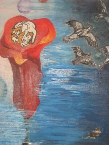 Dream, 2003, Mixed media on panel, 11"x12", Art by Caroline Z. Marcos