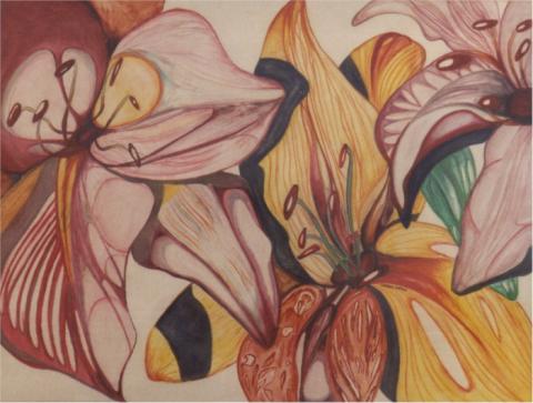 Inside, 1998, Watercolor and Colored Pencil on Matte Board, 18”x24”, Art by Caroline Z. Marcos