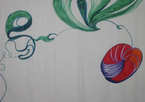 Untitled, 2004, Marker on Paper, 18”x 34”, Art by Caroline Z. Marcos