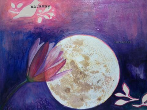 Harmony/divinity, Mixed Media: Acrylic Paint, Mica, and Ink on canvas, 16"x20",  Art by Caroline Z. Marcos