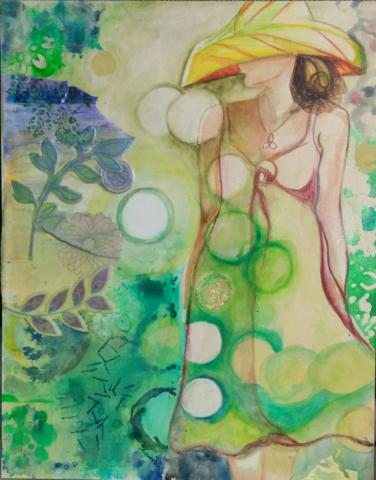 I am the Lord's and His mine, 2014, 11"x14" Mixed Media: watercolor, paper,tule,acrylic, Derwent inktense pencils on aquabord.