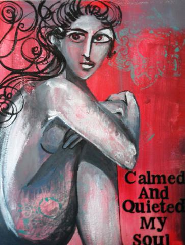 Calmed and Quieted My Soul, 2011, Mixed Media: Acrylic Paint, Mica, and Cardboard letters. Art by Caroline Z. Marcos