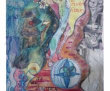 In Passing, 2008, Mixed Media Collage on canvas paper, 12"x24" SOLD, Art by Caroline Z. Marcos