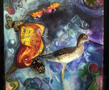 I will provide all your needs, 2008, 11x14unframed, 12x16 framed Mixed Media collage; Guoache, acrylic gel transfer, Derwent Inktense water soluable pencils on paper, Art by Caroline Z. Marcos