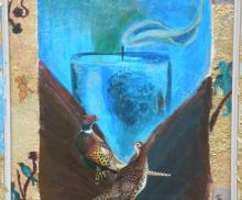 Candle in the Wind, 2008, 8x11 Mixed media collage and acrylic paint on metal panel framed, Art by Caroline Z. Marcos