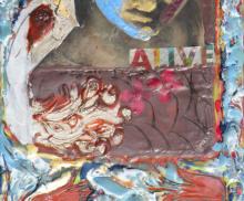 Alive, 2009,  Encaustic Paint and collage on canvas board, 6"x9" SOLD, Art by Caroline Z. Marcos