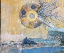 Vigilant with Thanksgiving, 2009, Encaustic collage on cardboard, 11"x14" SOLD, Art by Caroline Z. Marcos