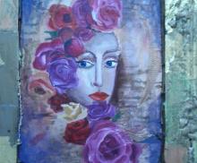 Untitled, 24"x30"' acrylic on canvas and mixed media collage: paper,eggshells, encaustic,branches on panel. summer 2011, Art by Caroline Z. Marcos