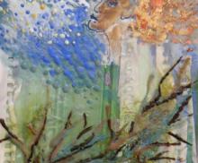 Golgotha, 6"x9", Mixed Media: Encastic, Paper, Mica on Panel, 2009. SOLD, Art by Caroline Z. Marcos